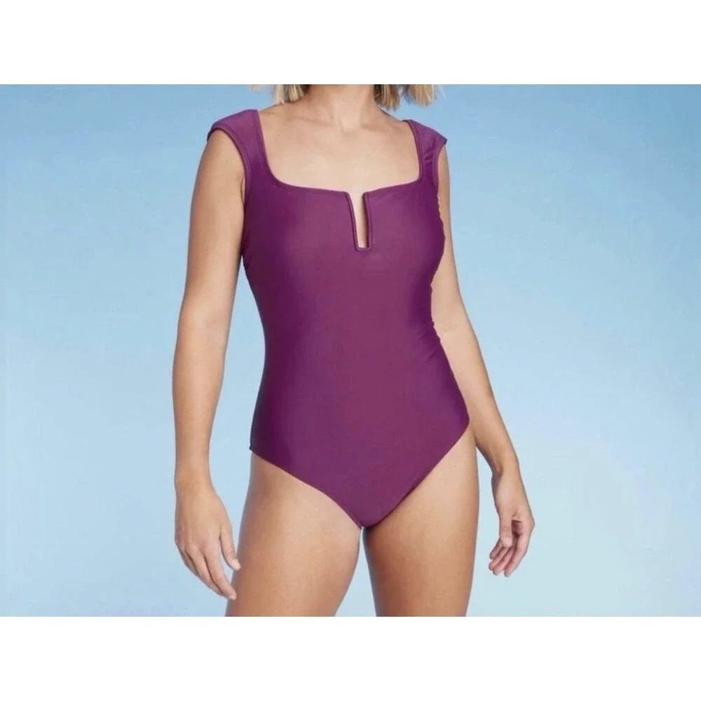Shade & Shore Women's Cap Sleeve One Piece Purple Swimsuit Size M (8-10) NWT